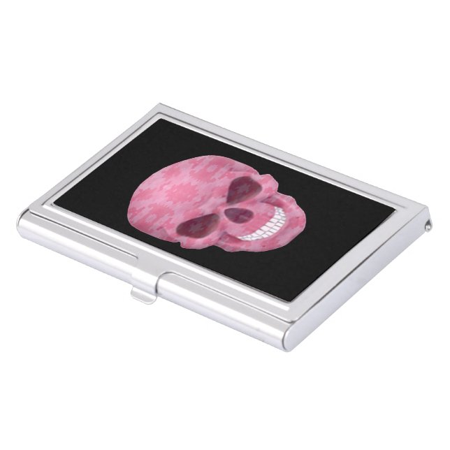 Pink Camouflage Skull Business Card Holder (Front)