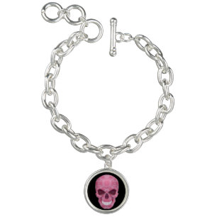 Pink Camouflage Skull Charm Bracelet