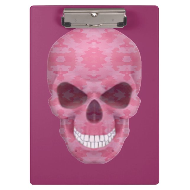 Pink Camouflage Skull Clipboard (Front)