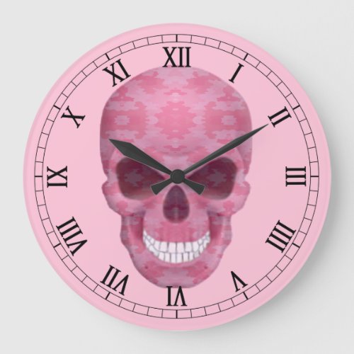 Pink Camouflage Skull Roman Numeral Clock