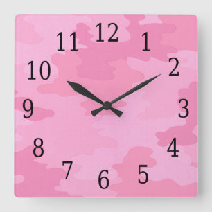 Pink Camouflage Square Clock