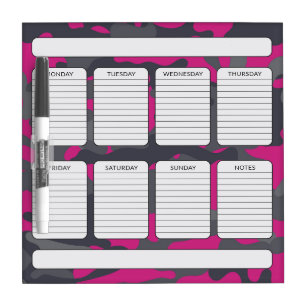 Pink Camouflage Weekly Planner Dry Erase Board