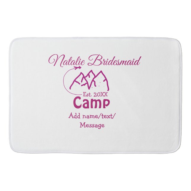 Pink camp bridesmaid add name date year bacheloret bath mat (Front)