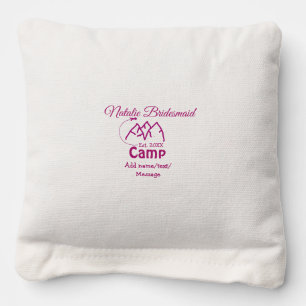 Pink camp bridesmaid add name date year bacheloret cornhole bags