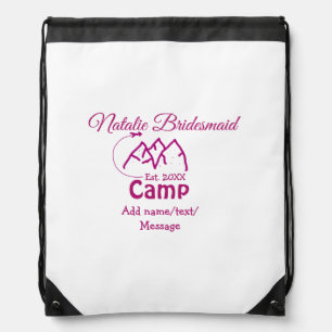 Pink camp bridesmaid add name date year bacheloret drawstring bag