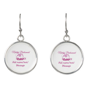 Pink camp bridesmaid add name date year bacheloret earrings
