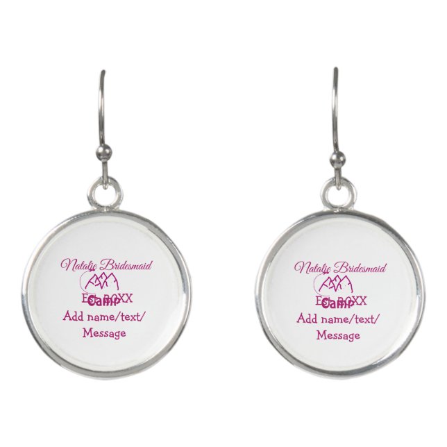 Pink camp bridesmaid add name date year bacheloret earrings (Front)