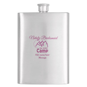 Pink camp bridesmaid add name date year bacheloret flask