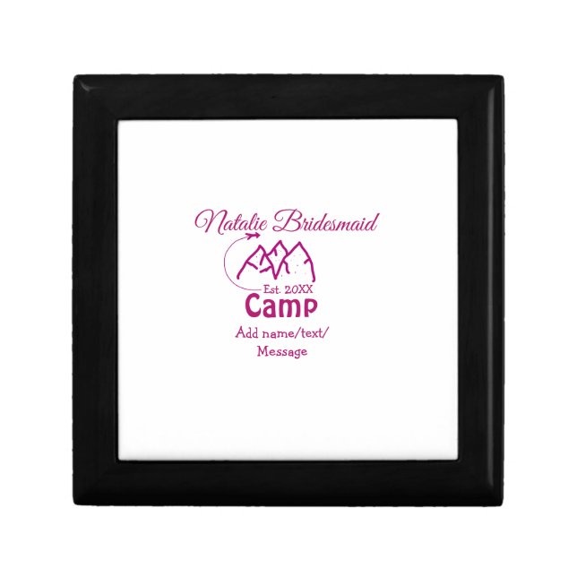 Pink camp bridesmaid add name date year bacheloret gift box (Front)