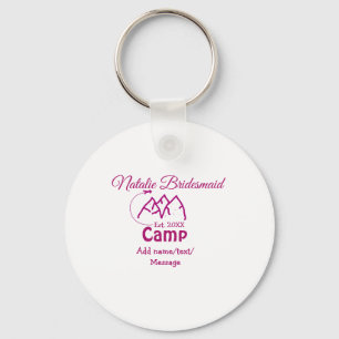 Pink camp bridesmaid add name date year bacheloret keychain