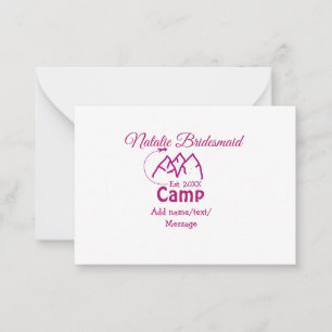Pink camp bridesmaid add name date year bacheloret note card
