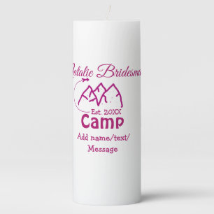 Pink camp bridesmaid add name date year bacheloret pillar candle
