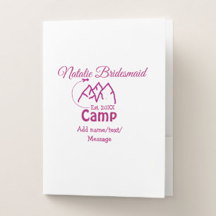 Pink camp bridesmaid add name date year bacheloret pocket folder