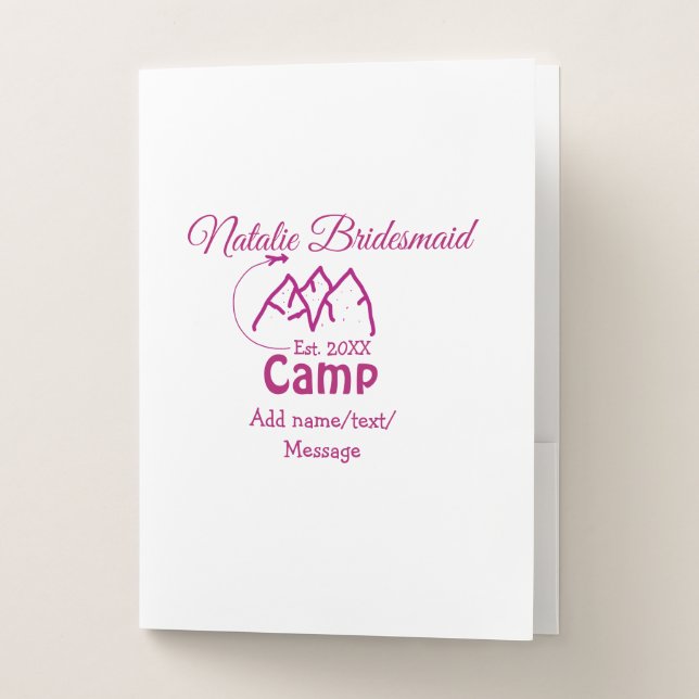 Pink camp bridesmaid add name date year bacheloret pocket folder (Front)