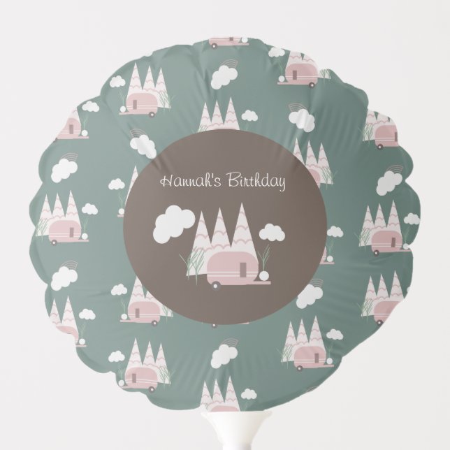 Pink Camper Camping Birthday Party Balloon (Front)