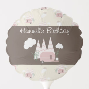 Pink Camper Camping Birthday Party Balloon