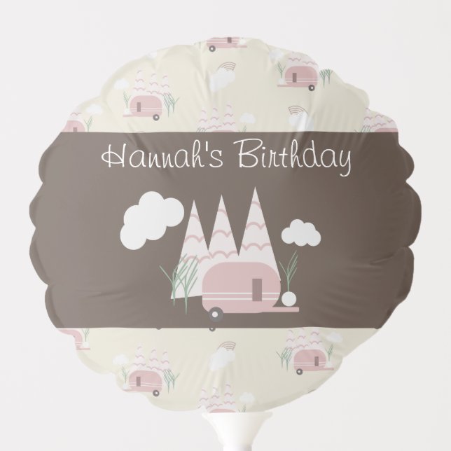 Pink Camper Camping Birthday Party Balloon (Front)