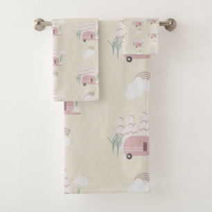 Pink Camper Earthy Pattern Bath Towel Set