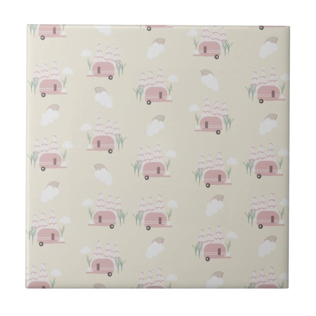 Pink Camper Earthy Pattern Ceramic Tile (Front)