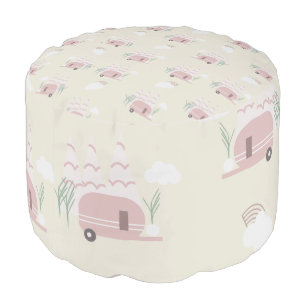 Pink Camper Earthy Pattern Pouf