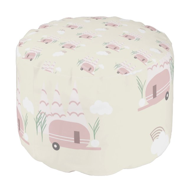 Pink Camper Earthy Pattern   Pouf (Angled Back)