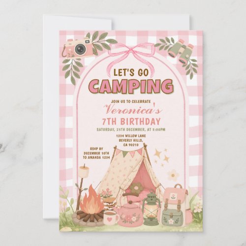Pink Camping Birthday Girl Glamping Invitation