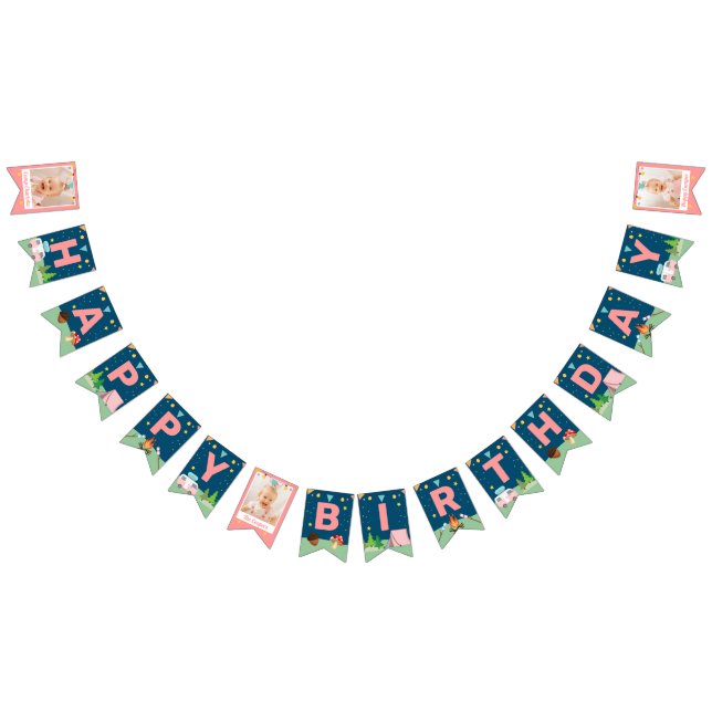 Pink Camping Birthday Girls Camp Out Party Photo Bunting Flags (All)