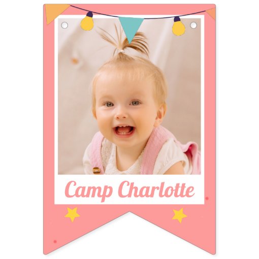 Pink Camping Birthday Girls Camp Out Party Photo Bunting Flags | Zazzle