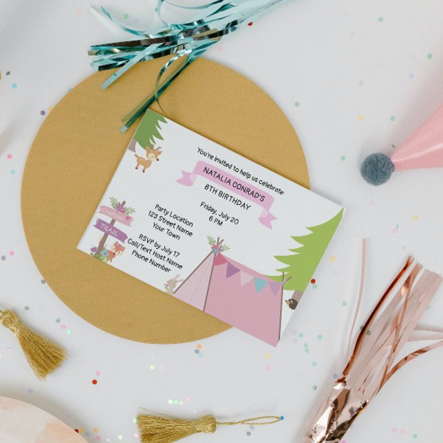 Pink Camping Birthday Invitation (Creator Uploaded)