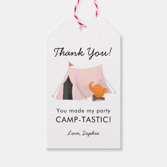 Pink Camping Birthday Party Camp-tastic Favor Gift Tags | Zazzle