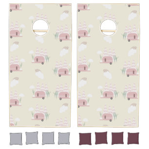 Pink Camping Earthy Pattern Cornhole Set