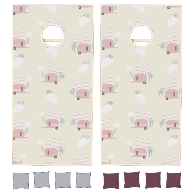 Pink Camping Earthy Pattern  Cornhole Set (Set)