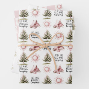 Pink Camping Pattern Wrapping Paper Sheets