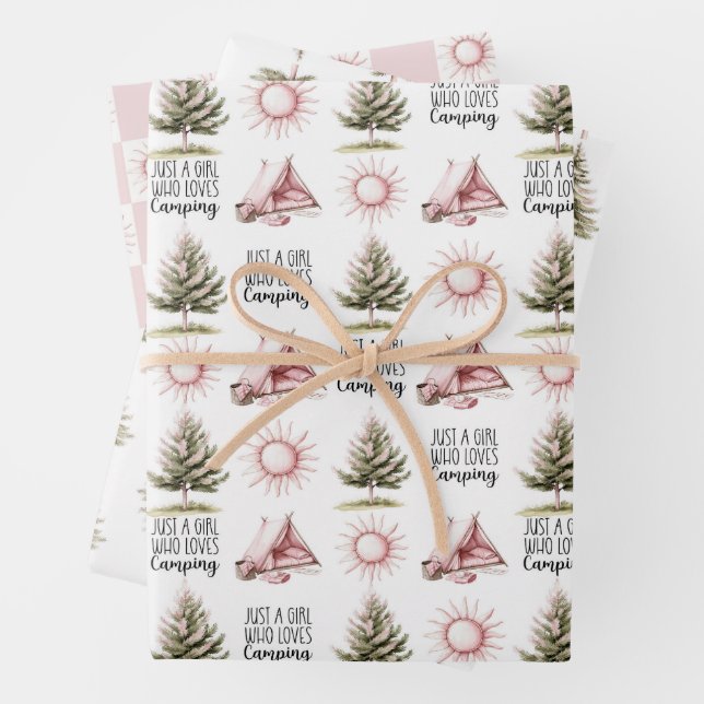 Pink Camping Pattern  Wrapping Paper Sheets (In situ)