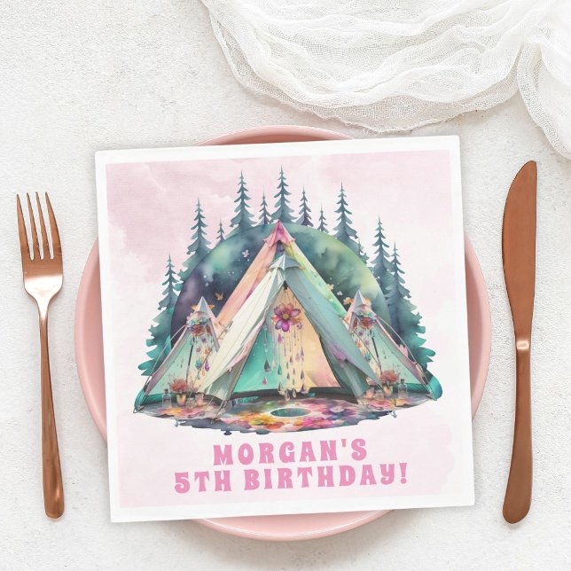 Pink Camping Sleepover Birthday Party Napkins (Creator Uploaded)