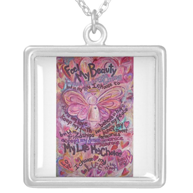 Pink Cancer Angel Feel Beauty Necklace Jewelry (Front)