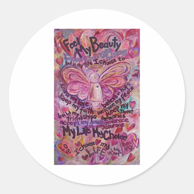 Pink Cancer Angel Poem Custom Art Sticker Decals (Front)