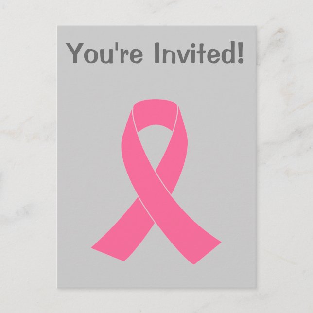 Pink Cancer Awareness Ribbon Invitation Postcard (Front)