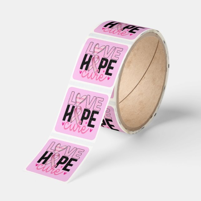 PINK Cancer Love Hope Cure Square Sticker (Roll)