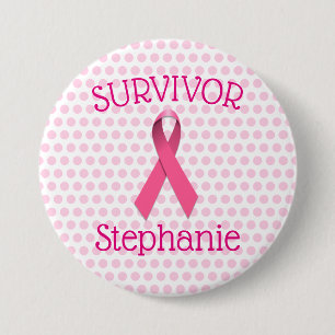 Pink Cancer Survivor Ribbon Button