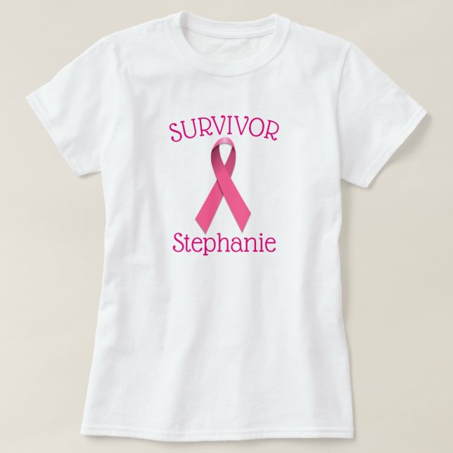 Pink Cancer Survivor Ribbon T-Shirt (Design Front)