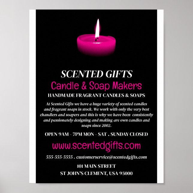 Pink Candle, Candle & Soap Maker Advertising Poster (Front)