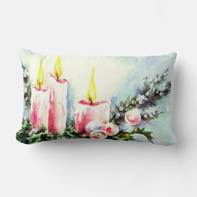 Pink Candle Christmas Decor Pillow (Front)