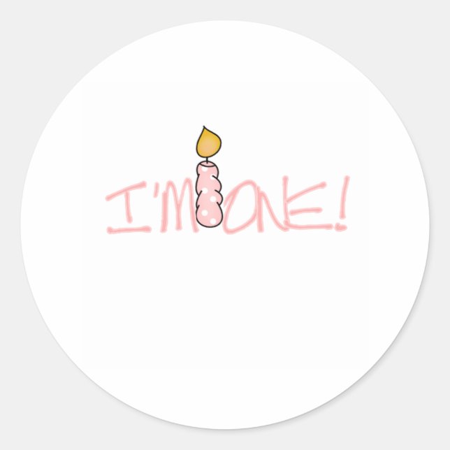 Pink Candle I'm One Birthday Classic Round Sticker (Front)