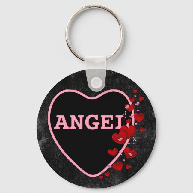 Pink Candy Angel Heart Valentine Design 2 Keychain (Front)