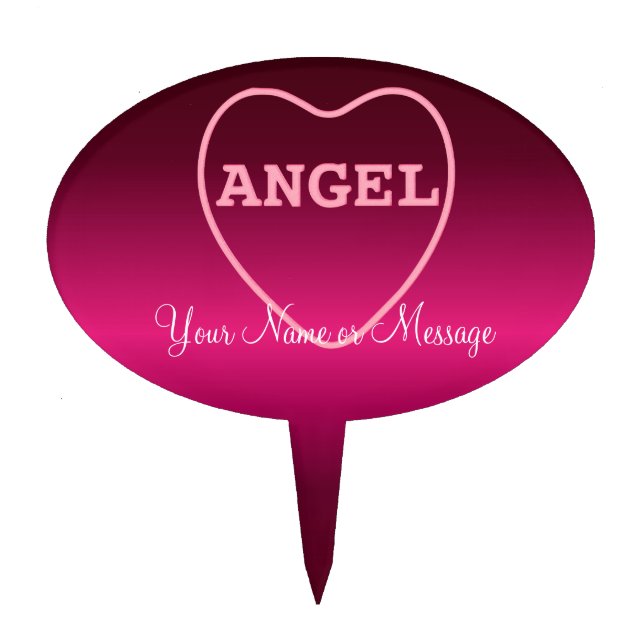 Pink Candy Angel Heart Valentine Design Cake Topper (Front)