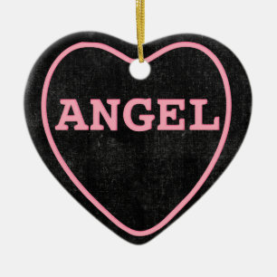 Pink Candy Angel Heart Valentine Design Ceramic Ornament