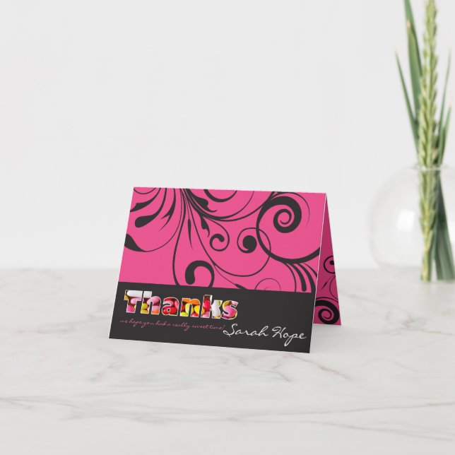 PINK CANDY Bat Mitzvah folded thank you card (Front)