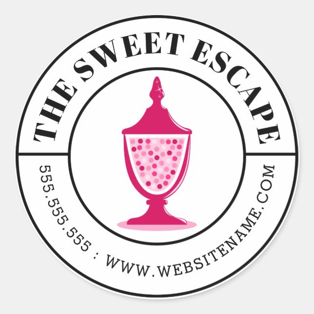 Pink Candy Buffet Curved Text Classic Round Sticker (Front)