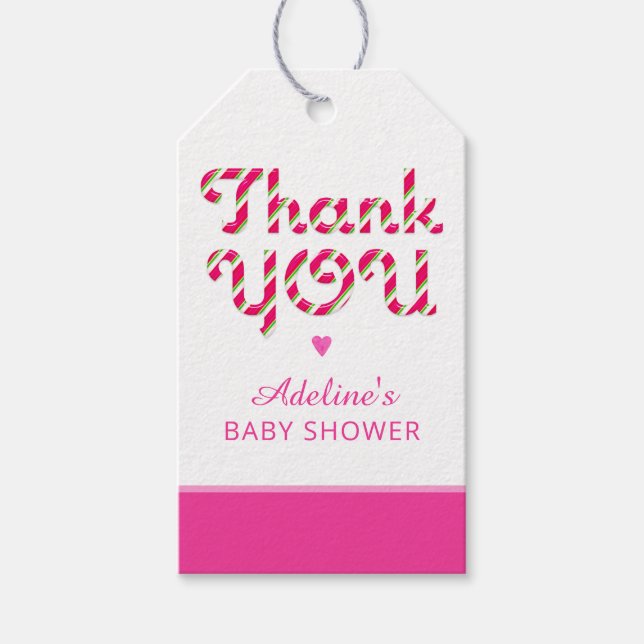 Pink Candy Cane Baby Shower Thank You Tag (Front)